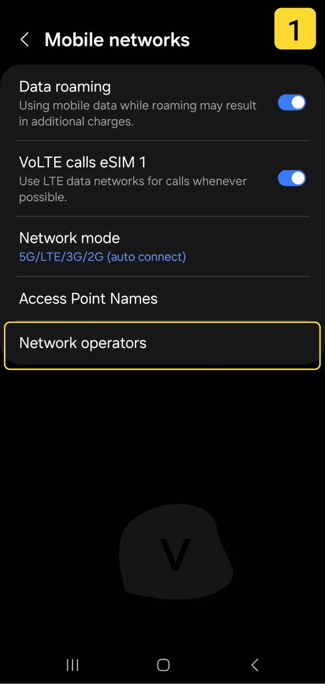Changing mobile network on Samsung - step 1