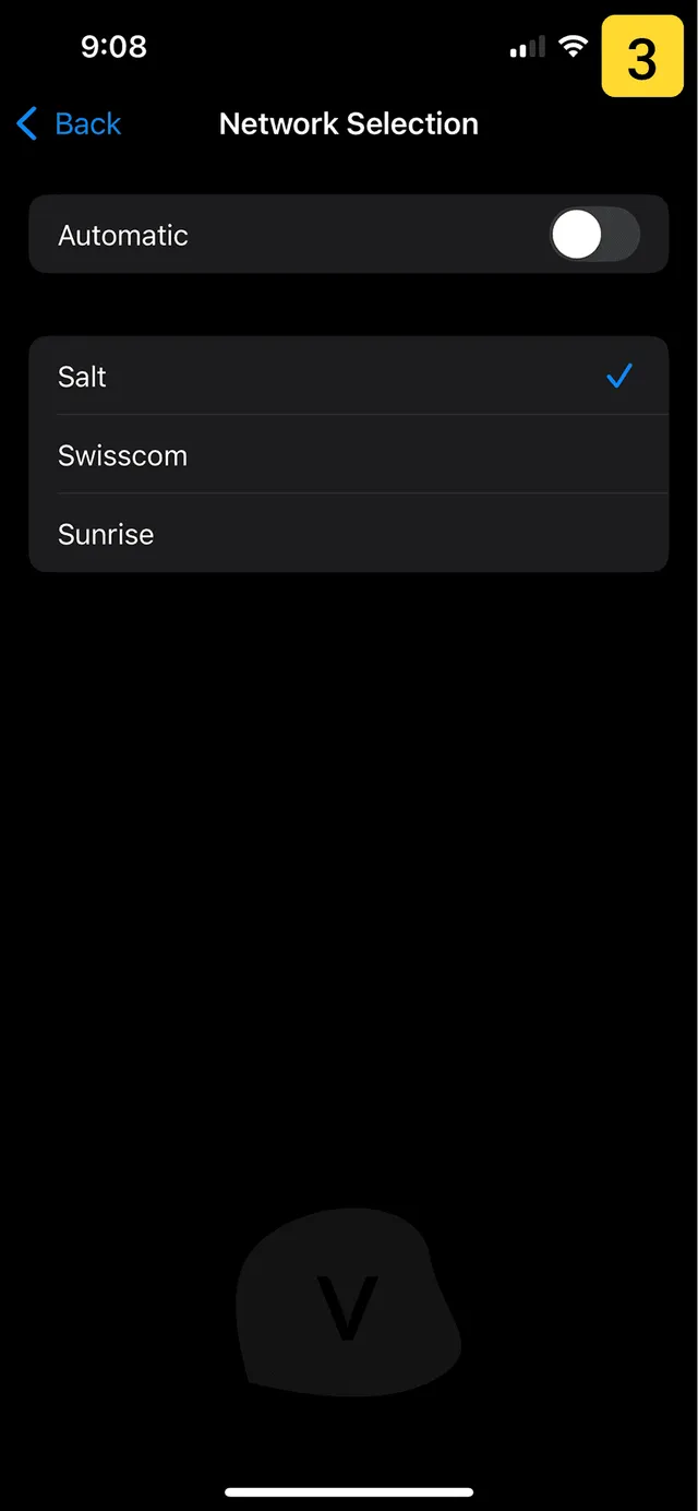 Changing mobile network on iPhone - step 3