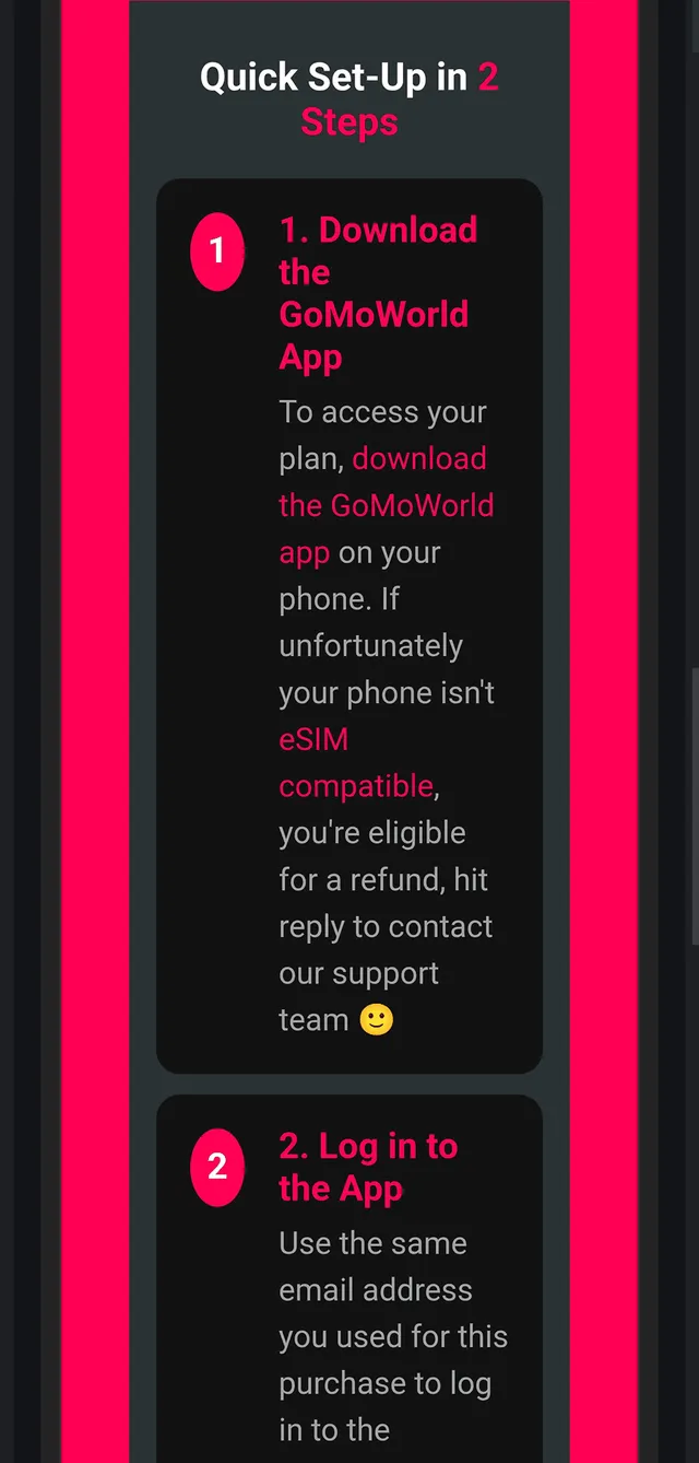 Proces nákupu GoMoWorld eSIM krok 5