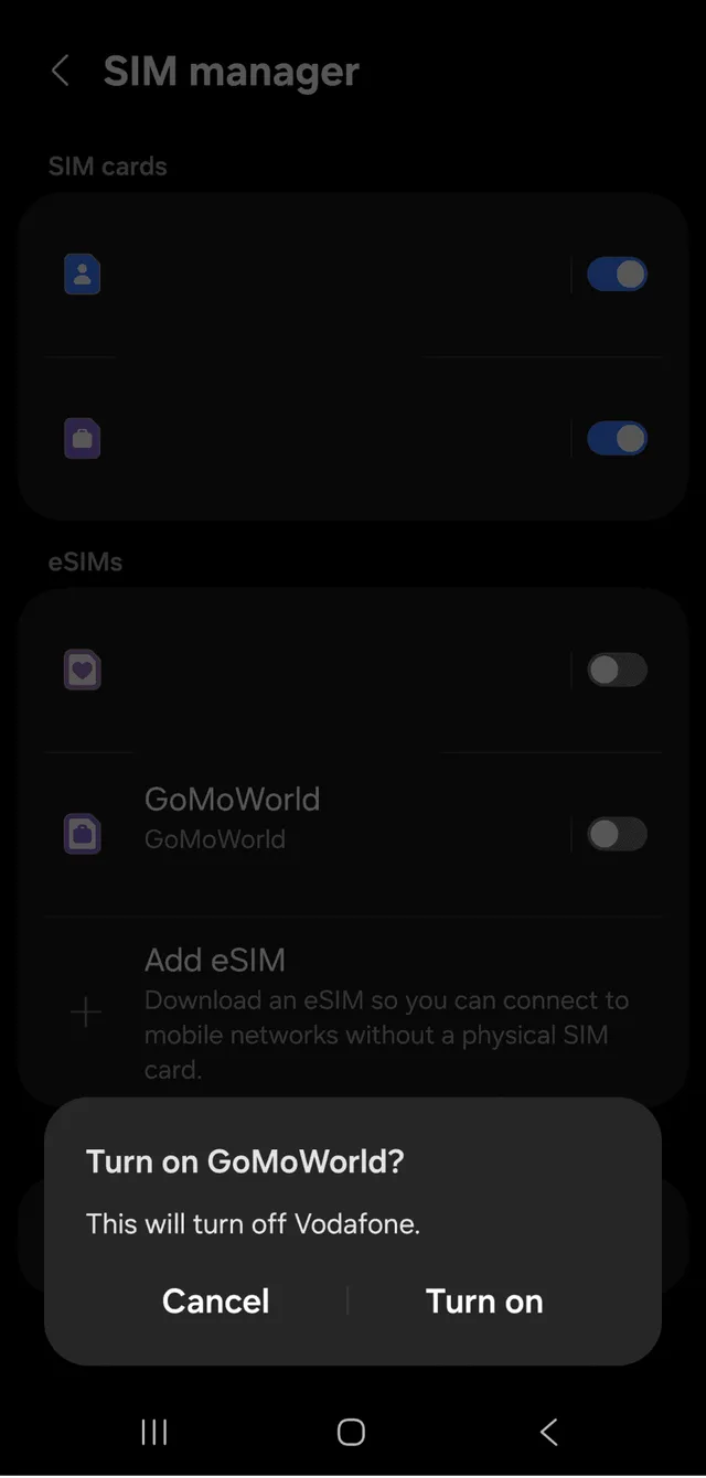 Instalace GoMoWorld eSIM krok 5