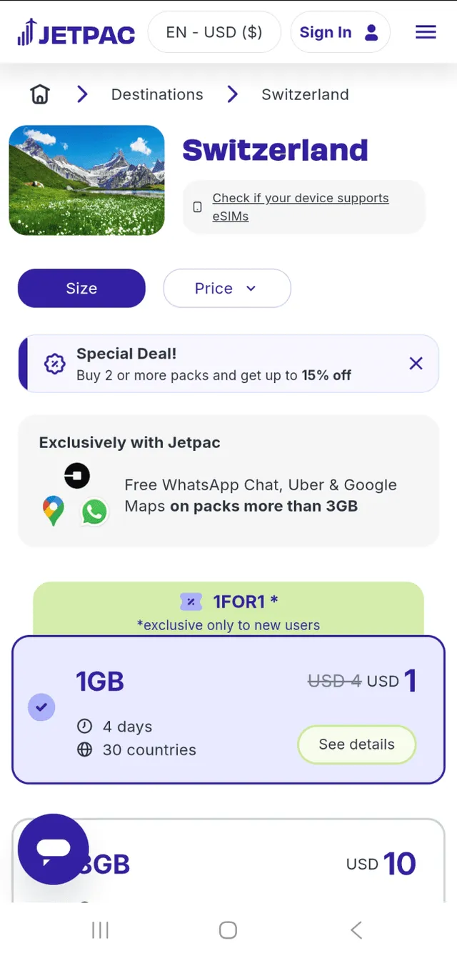 Jetpac eSIM purchase process 1