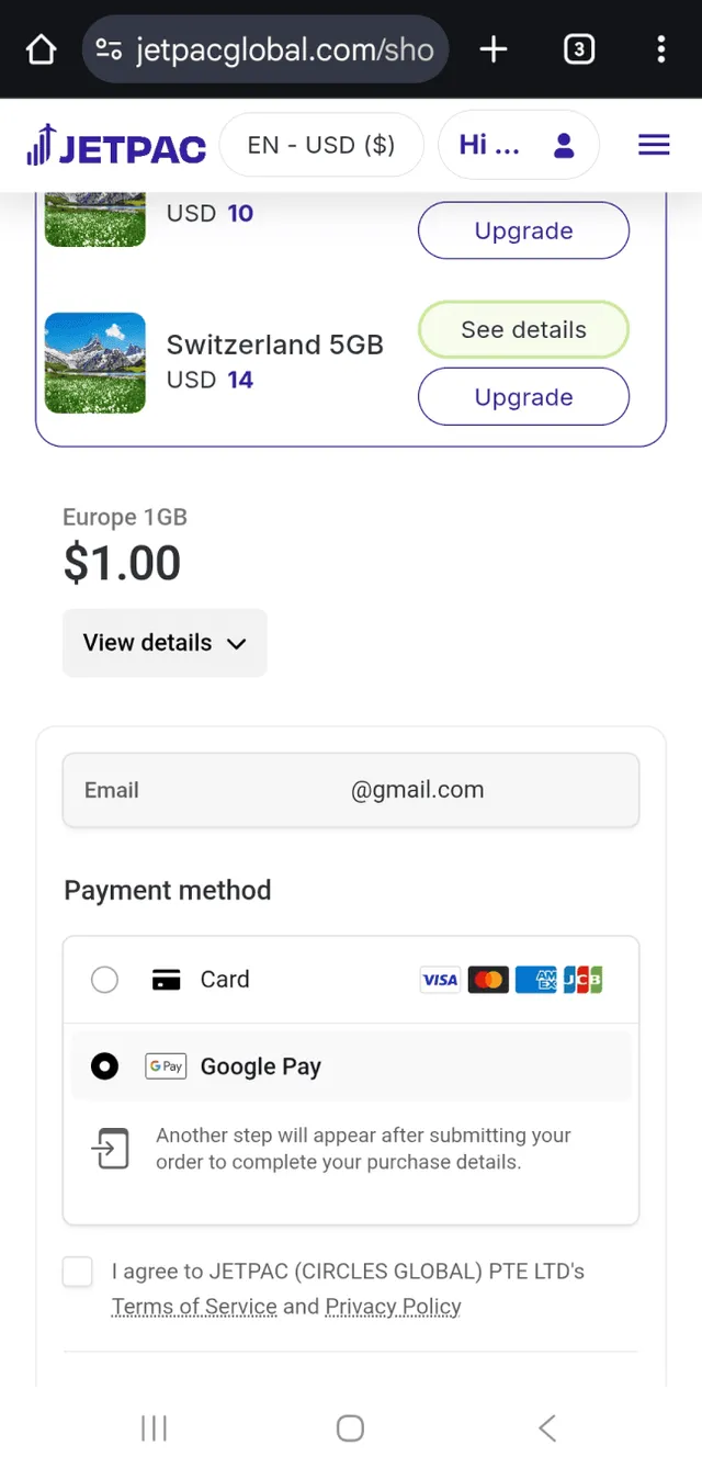 Jetpac eSIM purchase process 3