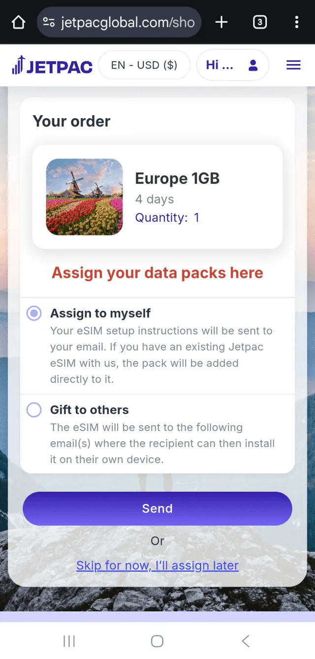Jetpac eSIM purchase process 4