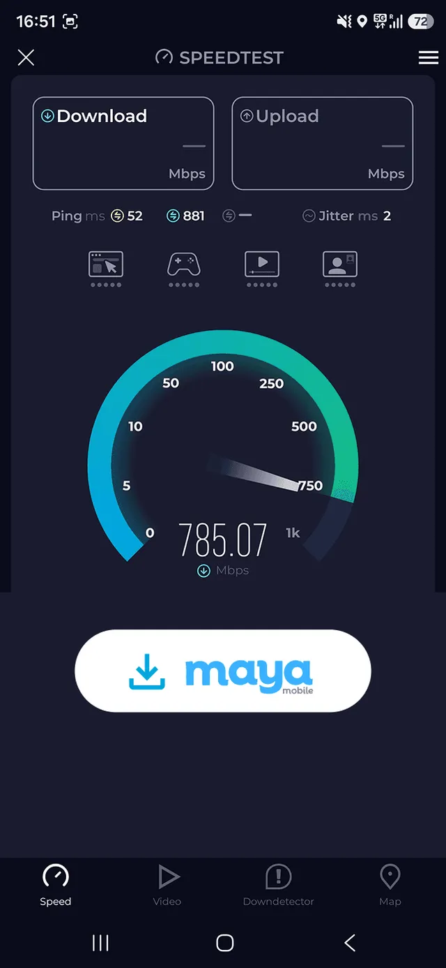 Maya Mobile speed test download in progress