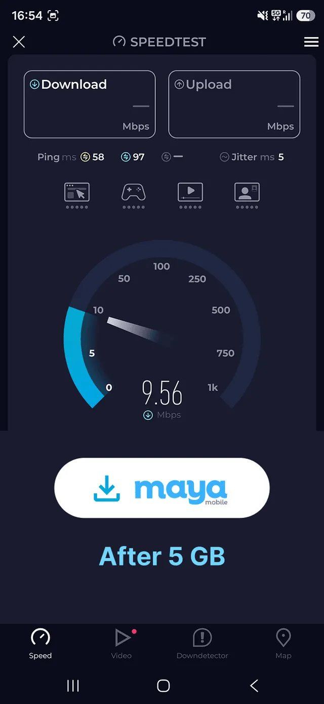 Maya Mobile speed test after 5 GB, download