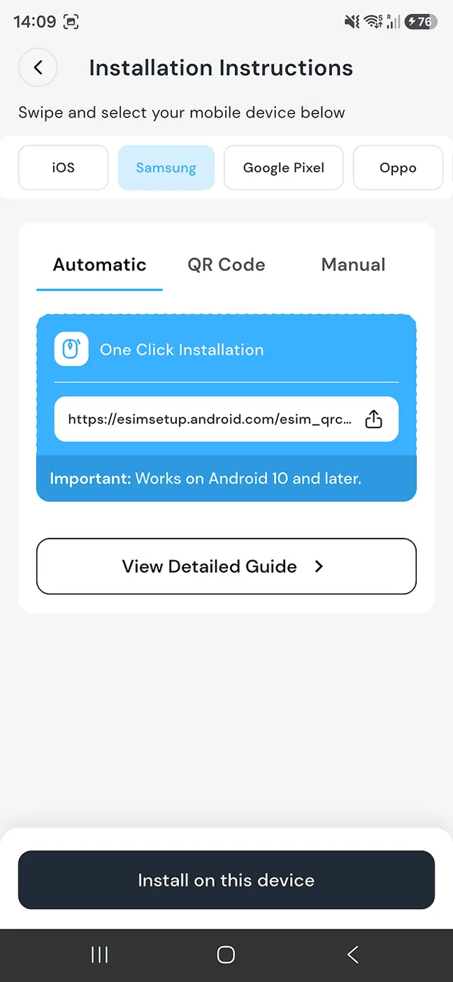 Maya Mobile eSIM installation step 1, methods