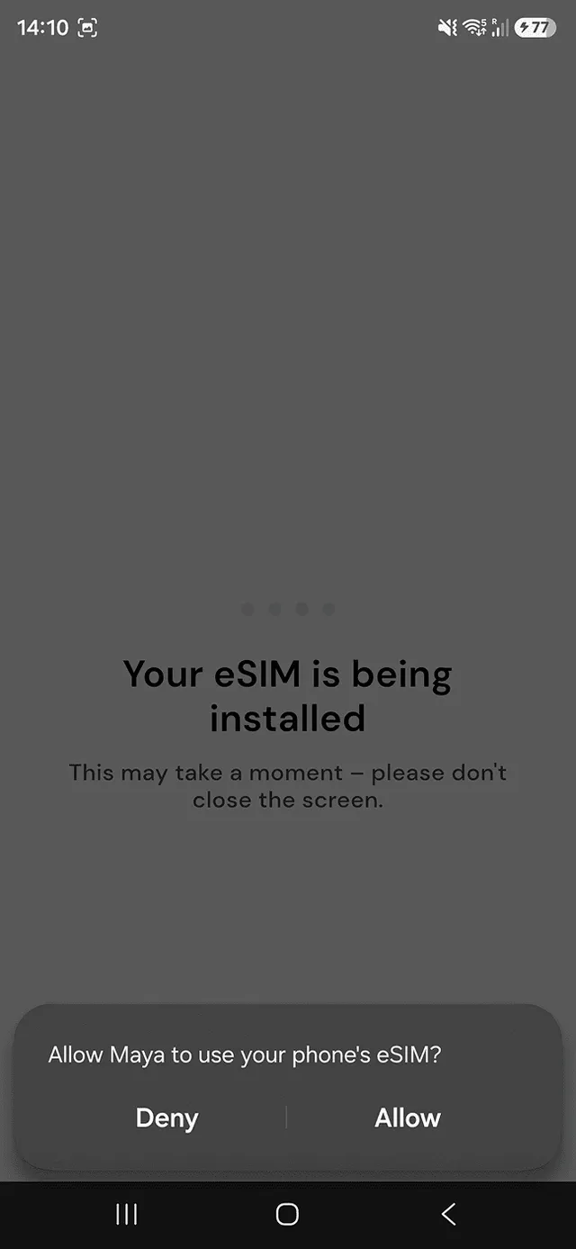 Maya Mobile eSIM installation step 4, eSIM permission