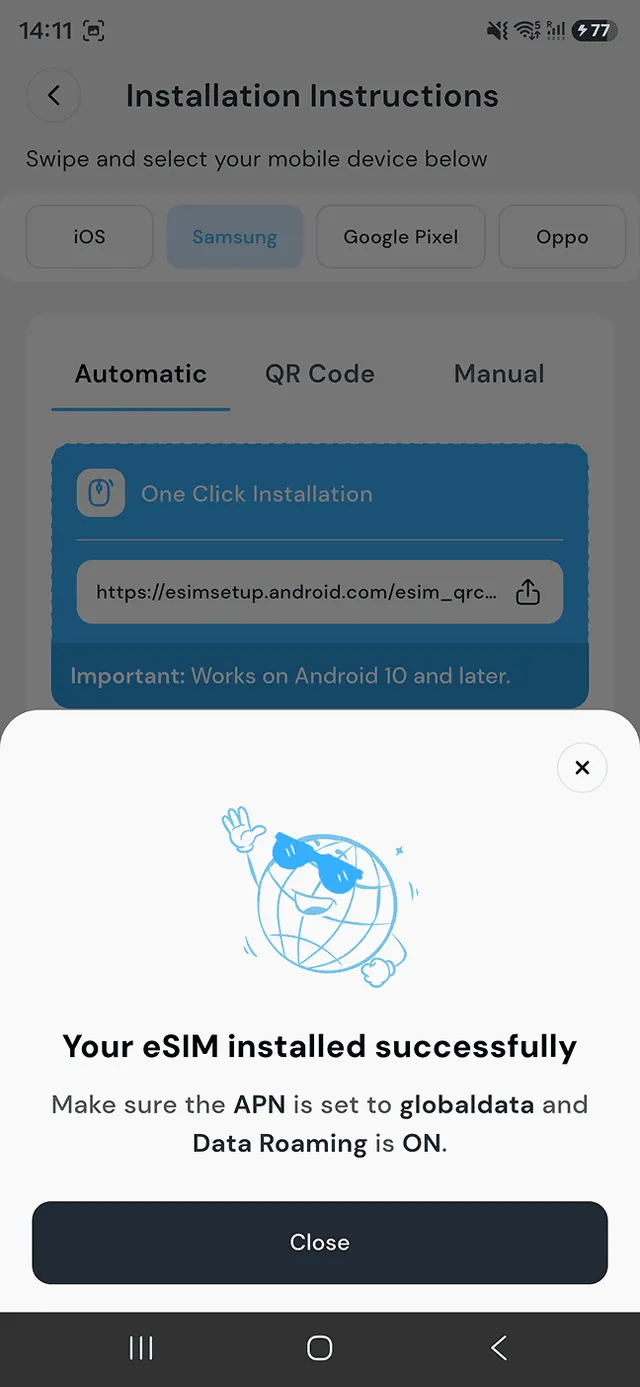 Maya Mobile eSIM installation step 6, APN reminder