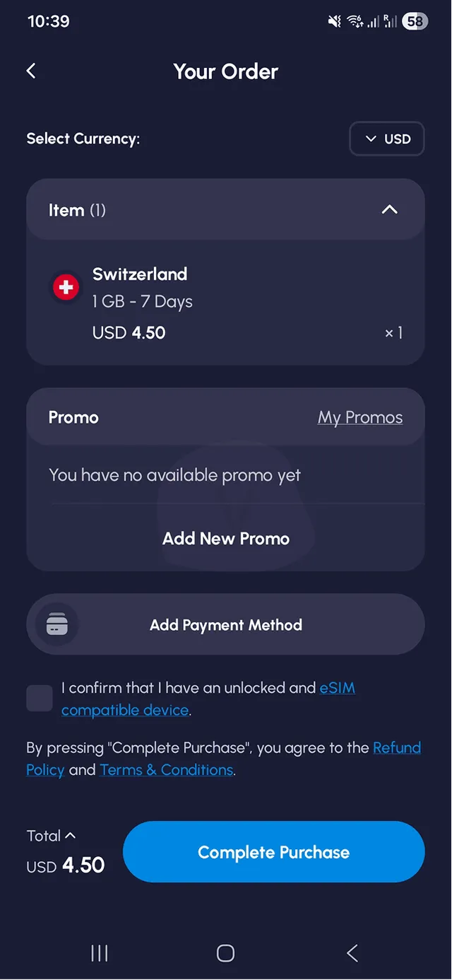 Proces zakupu Nomad eSIM 3