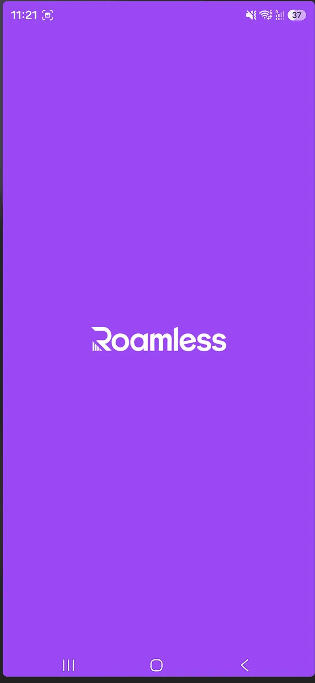Roamless app purple splash screen