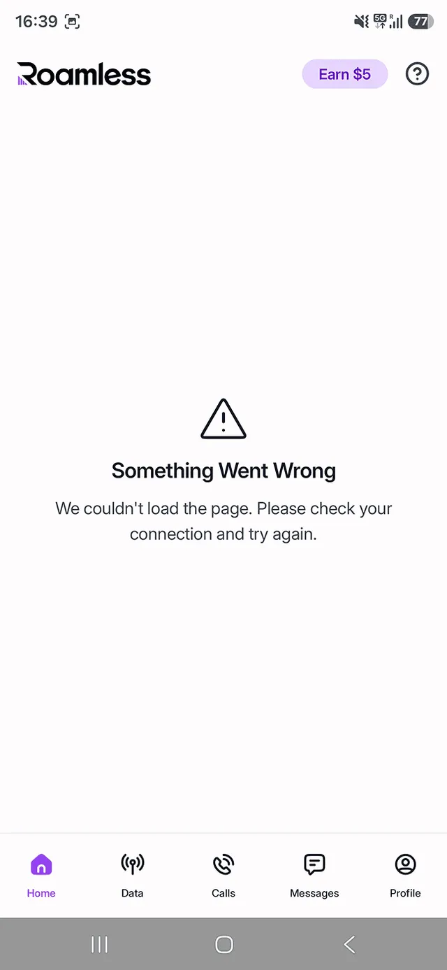 Roamless app Something Went Wrong error
