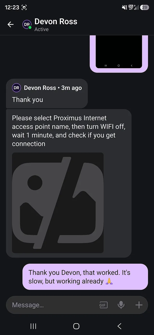 Roamless APN fix confirmed in chat