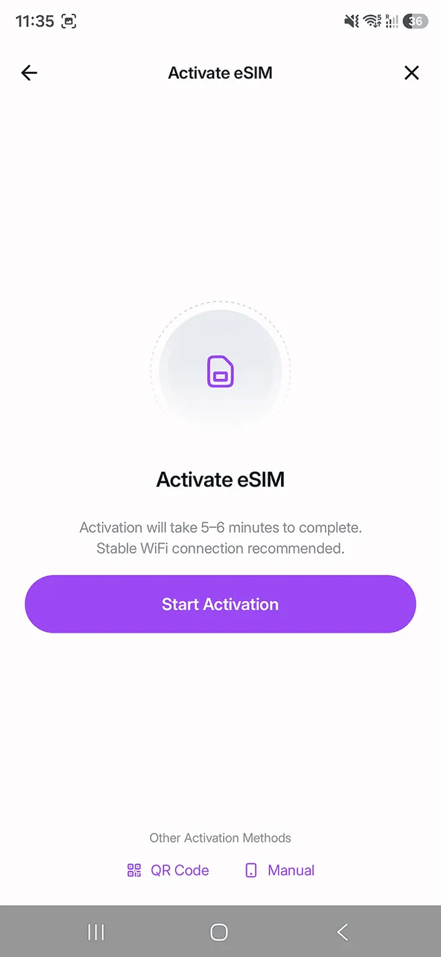 Roamless eSIM installation step 1: Activate eSIM