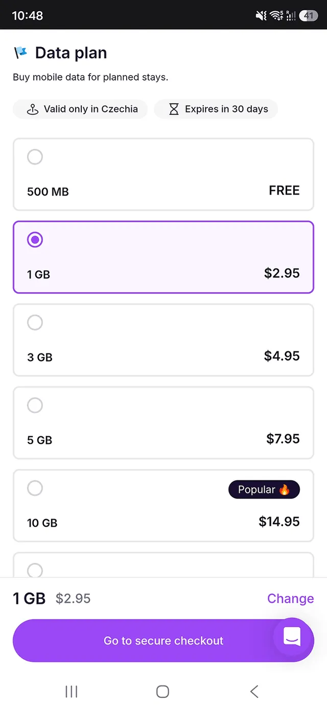 Roamless Czechia data plan price list