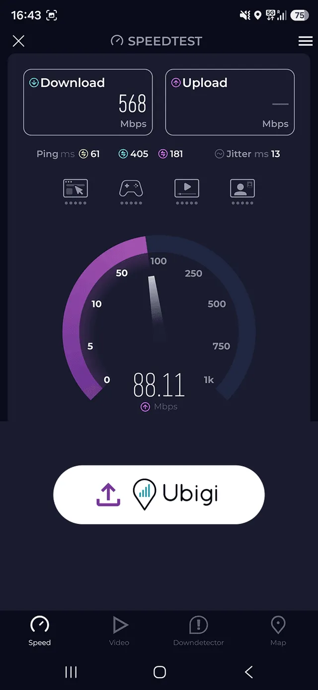 Ubigi speed test upload result