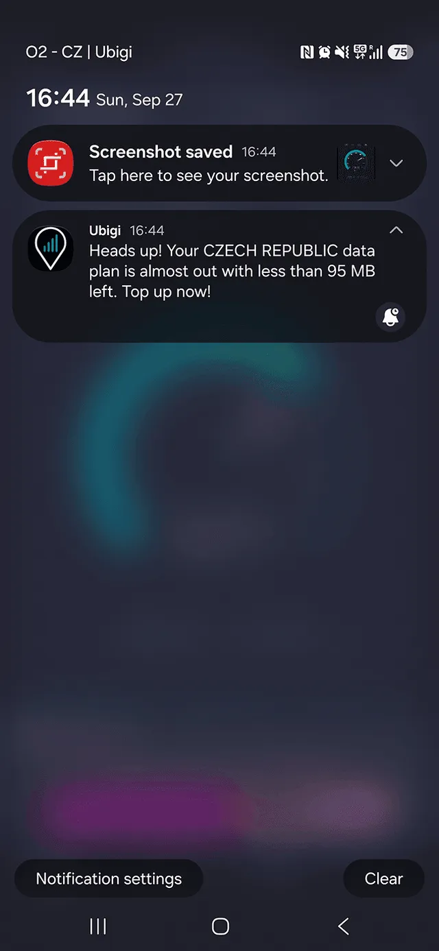 Ubigi low-data push notification