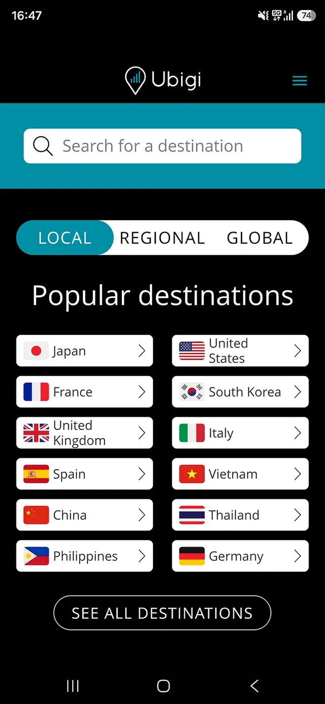 Ubigi app store before top-up