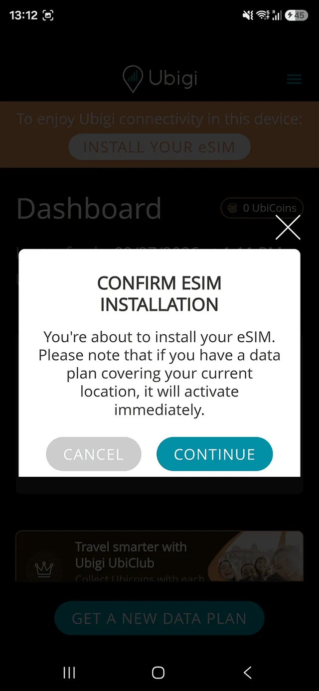 Ubigi eSIM installation step 2