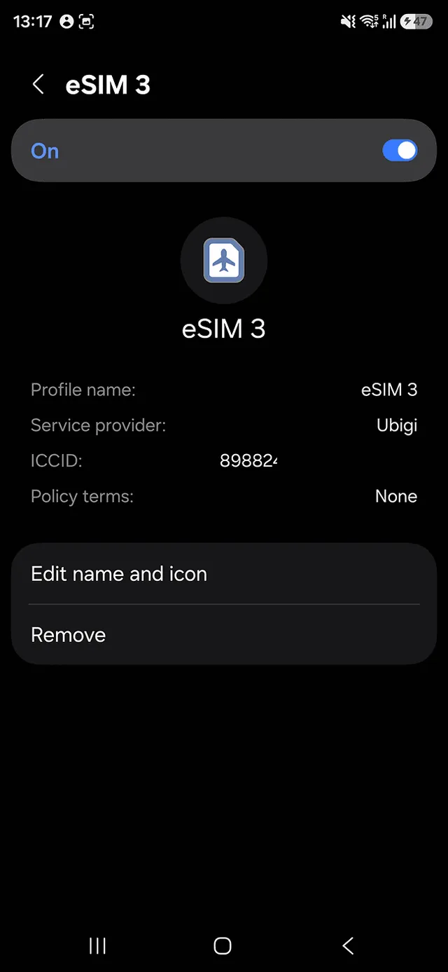 Ubigi eSIM installation step 6