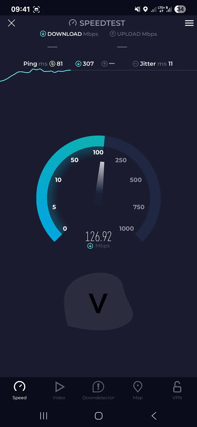 Test prędkości Yesim eSIM - pobieranie