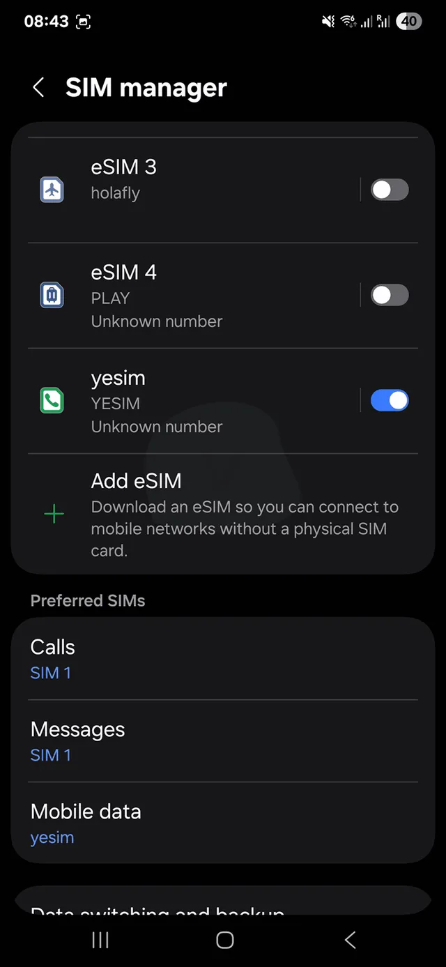 Instalacja Yesim eSIM - aktywacja